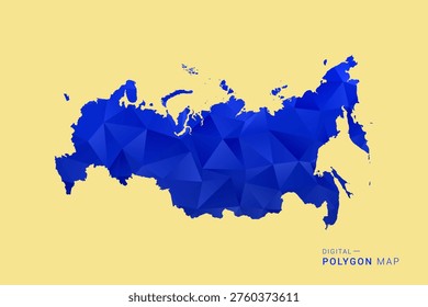 Russia Map - Low poly polygon map in deep blue gradient on soft beige background, modern minimal geometric design, clean abstract vector illustration with faceted triangulated style.