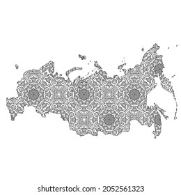 Mapa de Rusia con Mandala Design. Ilustración vectorial