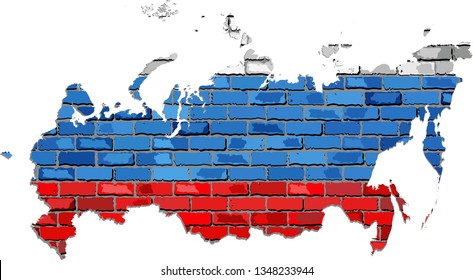 Russia map on a brick wall - Illustration