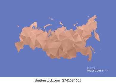 Russia Map - Orange Polygon Vector Illustration on Deep Blue Background, Low Poly Geometric Design, Modern Abstract Country Silhouette for Infographics and Presentation Use.