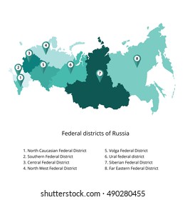 Russia Map Outline And Allocation Of Federal Districts