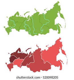 Russia map outline and allocation of federal districts separated layers