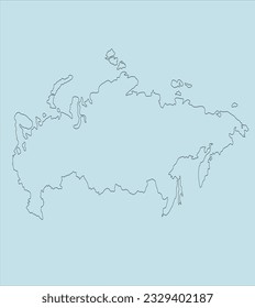 Russia map outline graphic freehand drawing on blue background. Vector illustration.