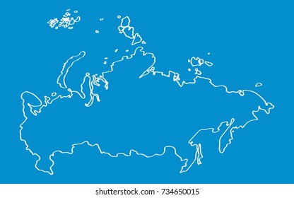 Russia map outline graphic freehand drawing on blue background. Vector illustration