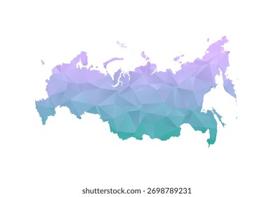 Russia Map Polygon Style Vector Illustration in Purple and Cyan Gradient, Low Poly Geometric Design, Isolated on White Background for Infographics and Projects.