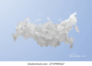 Mapa de Rusia - Ilustración vectorial de estilo polígono en gris, blanco y azul, diseño geométrico de baja poli, silueta mínima, adecuada para infografía y diseño moderno.