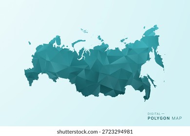 Mapa de Rusia - Ilustración vectorial de estilo polígono en diseño geométrico azul verdoso verde azulado de baja poli, silueta minimalista moderna.