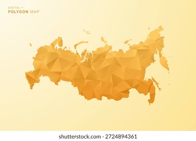 Mapa de Rusia - Ilustración vectorial de estilo polígono en diseño geométrico de bajo poli amarillo y naranja, silueta minimalista moderna, aislada para infografía.