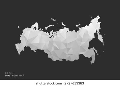 Mapa de Rusia - Ilustración vectorial de estilo polígono en diseño geométrico de bajo poli negro, gris y blanco, silueta mínima, aislado para infografía.