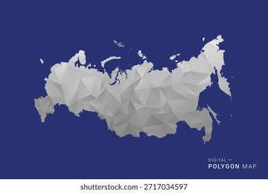 Russland Karte - Polygon Weiß und Schwarz Karte Stil Vektorgrafik, Low Poly Geometrisches Design, einzeln auf blauem Hintergrund.