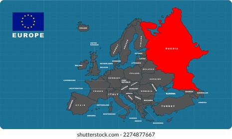 Russia Map, Russia red highlighted in EUROPE map, flat design illustration vector