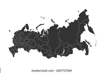 Russia Map With Regions Vector Flat Illustration On White Background