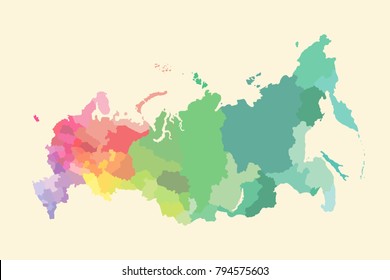 russia map with regions vector flat illustration
