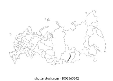 russia map with regions vector line illustration on white background