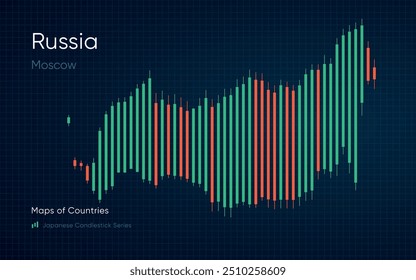 Russland Karte in einem Diagramm mit Balken und Linien angezeigt. Japanische Kerzenständer	