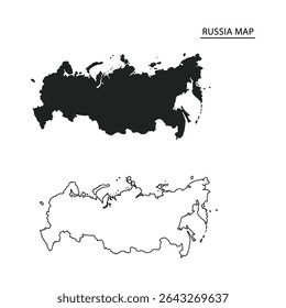 "Russia Map Silhouette and Outline – Vector Template for Geography, Education, and Design Use"