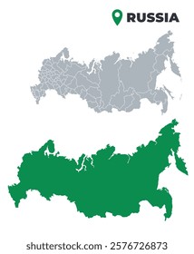 Russia map simple flat outline vector set