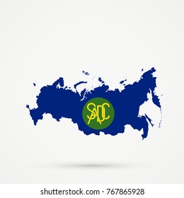 Russia map in Southern African Development Community flag colors, editable vector.