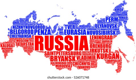 Russia map tag cloud illustration