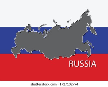 Russia map thin line style and flags.
