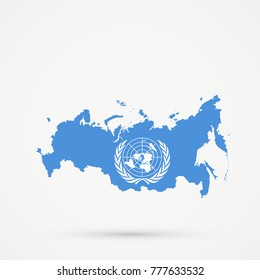 Russia map in United Nations flag colors, editable vector.