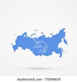 Russia map in Universal Postal Union (UPU) flag colors, editable vector.