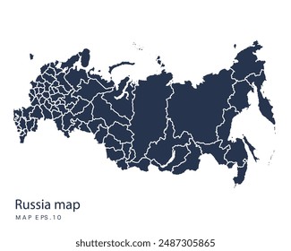 Vector de mapas de Rusia, Ilustración vectorial de diseño Abstractas Eps 10. Color azul marino. Alto Detallado sobre fondo blanco.