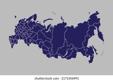 Russia map vector, blue color, Isolated on gray background