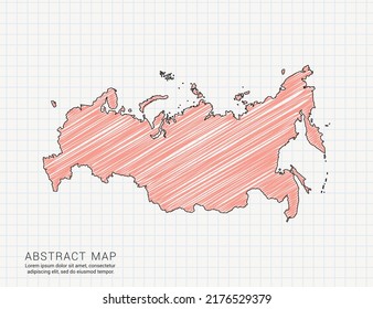 Russia map of vector color silhouette chaotic hand drawn scribble sketch on grid paper.