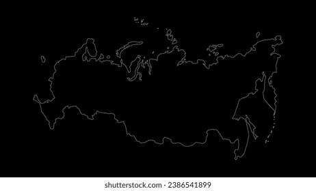 Russia map vector illustration. Drawing with a white line on a black background.