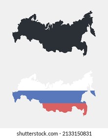 Russland Karte, Vektorgrafik. Russland Flagge.