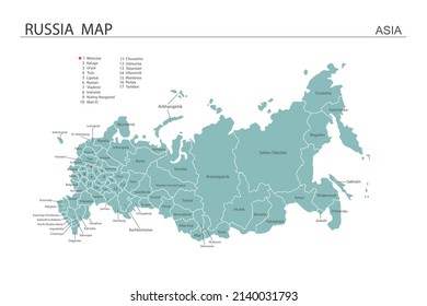 Russia map vector illustration on white background. Map have all province and mark the capital city of Russia. 