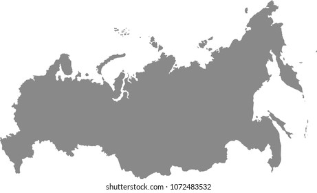 Russia map vector outline illustration gray background. Highly detailed accurate map of Russia prepared by a map expert.