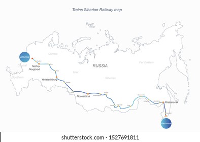 vector del mapa siberiano del ferrocarril.
mapa gráfico del ferrocarril ruso.
mapa de Rusia.