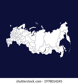Russia map vector. white color on blue background.