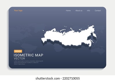 Russia map white on blue background with isometric vector.