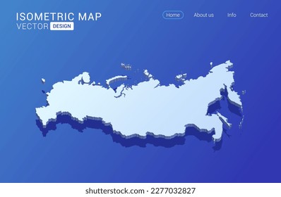 Russia map white on blue background with isolated 3D isometric concept vector illustration.