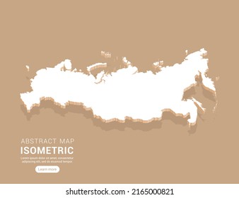 Russia Map White On Brown Background With Isometric Vector.