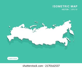 Russia Map White On Green Background With 3d Isometric Vector Illustration.