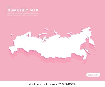 Russia Map White On Pink Background With 3d Isometric Vector Illustration