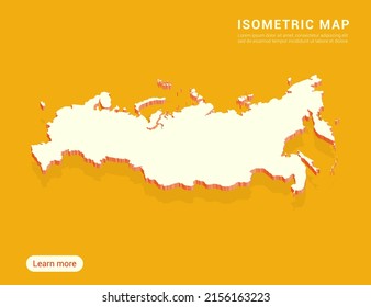 Russia Map White On Yellow Background With 3d Isometric Vector Illustration.