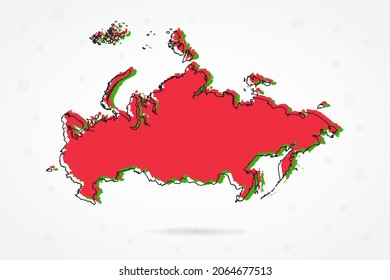 Mapa de Rusia - Mapa Mundial Plantilla vectorial internacional con esbozo rojo, verde y negro aislado en fondo blanco - Ilustración vectorial 10