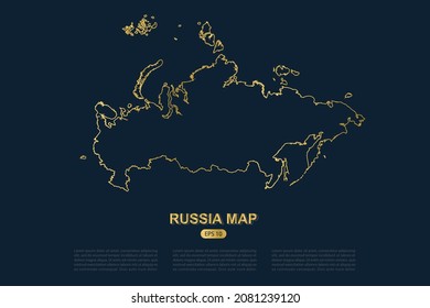 Russia Map - World Map International vector template with thin gold outline graphic sketch style isolated on dark background for card design, poster, banner - Vector illustration eps 10