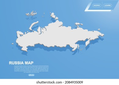 Russia Map - World map International vector template with isometric style including shadow, white color on blue background for design, website, infographic - Vector illustration eps 10