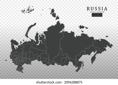 Mapa de Rusia - Mapa Mundial Plantilla vectorial internacional con Alto detalle incluyendo color de contorno negro y gris aislado en fondo transparente - Ilustración vectorial eps 10