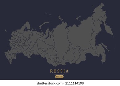 Russische Karte - Weltkarte, internationale Vektorvorlage mit hoher Detailfarbe, einschließlich grauer und schwarzer Rahmenfarbe einzeln auf schwarzem Hintergrund - Vektorgrafik eps10