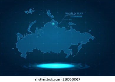 Russia Map - World Map International vector template with Hologram in perspective style and HUD, GUI, UI interface isolated on blue background for design - Vector illustration eps 10