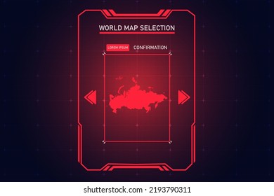 Russia Map - World Map International vector template with Red Color in perspective style and HUD, GUI, UI interface isolated on black background for design - Vector illustration eps 10