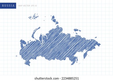 Russia Map - World Map International vector template with blue outline graphic and pen drawing sketch style isolated on white grid background for design, website - Vector illustration eps 10
