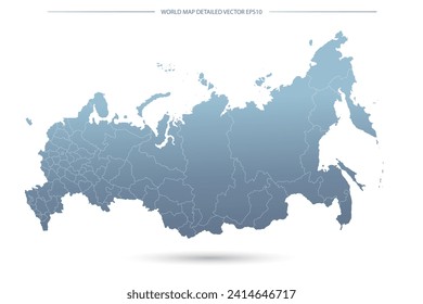 Mapa de Rusia - Mapa Mundial Plantilla vectorial internacional con Alto detalle incluyendo color gradiente gris y azul y color de contorno blanco aislado en fondo blanco - Ilustración vectorial eps 10